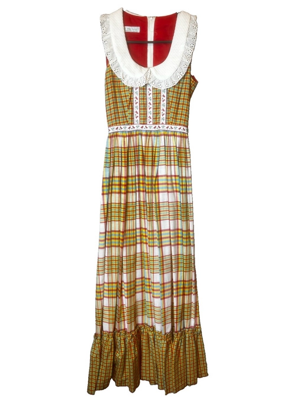 Vintage 70’s Denise are Here! made in France Peasant Plaid Maxi Dress Sz XS